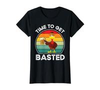 Turkey Time to Get Basted Retro Happy Thanksgiving Drinking Value Graphic T-Shirt, Women, Black, L