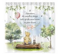 TURKIO Classica Winnie Shower Curtain Set with 12 Hooks Watercolor Bear Girls Kids Cartoon Spring Bathroom Bathtubs Decor Waterproof with Washable Durable Polyester Fabric 72"x72"