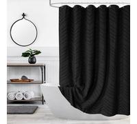 Extra Long Black Boho Shower Curtain 84 Inch Black Tufted Chevron Striped Fabric Shower Curtains for Bathroom Modern Shabby Chic Waterproof Cloth Shower Curtain Set with Hooks