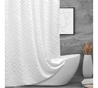 TURKIO White Boho Fabric Shower Curtain 72 x 72 Inches, Modern Shabby Chic Textured Tufted Chevron Striped Minimalist Cloth Bathroom Shower Curtain
