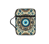 Turkish-Amulet-Evil-Eye Bible Cover Case with Handle, Water-Resistant Oxford Fabric Bible Bag Organizer with Zipper Pockets for Church