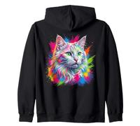 Turkish Angora Cat Colorful Cat Portrait Zip Hoodie
