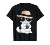 Turkish Angora Cat with Sunglasses Drinking Coffee T-Shirt