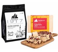 Turkish Arabica Coffee Beans & Vanilla Halva Bundle - Medium Roast Whole Beans & Tahini Sesame Halva with Rose Petals - Traditional Middle Eastern Coffee & Sweet Pairing - Ozerlat
