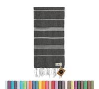 Turkish Beach Towel - 100x180cm Large Turkish Hammam Peshtemal Towel - Super Absorbent, Quick Dry, Sand Free, Lightweight, Compact Towels for Swimming, Bath, Yoga Gym, Sauna and Travel (Black)