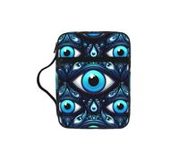 Turkish-Blue-Evil-Eye-Bead Bible Cover Case with Handle, Water-Resistant Oxford Fabric Bible Bag Organizer with Zipper Pockets for Church