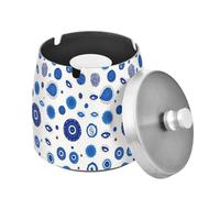 Turkish Blue Evil Eye Dots Minimalist Mini Car Cigar Ashtray with Lid Unique Smokeless Waterproof Ash Tray for Outside Patio Indoor Smokers Women Men