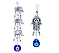 Turkish Blue Evil Eye Hamsa Hand Car Wall Hanging Decoration Ornament (Elephant+hamsa)