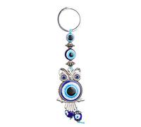 Turkish Blue Evil Eye Keychain Key Ring Home Owl Keyring with Colored Glass and Blue Eye Beads