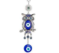 Turkish Blue Evil Eye Owl Hanging Ornament for Home Office Car Charm Decoration (Blue-001)