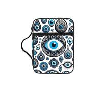 Turkish-Blue-Evil-Eyes Bible Cover Case with Handle, Water-Resistant Oxford Fabric Bible Bag Organizer with Zipper Pockets for Church
