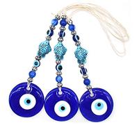 Turkish Blue Eye Evil Eye Wall Hanging TAIZER 2 Piece Handmade Evil Eye Lucky Charm Talisman Eye Ornament Amulet Decoration Home Office Decor Protection Blessing Gift Glass Beads Pendant Car Charm