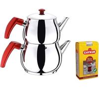 Turkish Caydanlik Teapot Tea Maker Stainless Steel Large Size + Gift 500G Turkish Black Tea UK Stock
