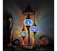 Turkish Classic 3 Light Mosaic Table Lamp Night Light,Moroccan Bohemian Desk Lamp,LED Decor Lamp for Bar Coffee (Color : Blue)