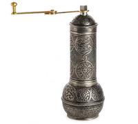 Turkish Coffee Grinder Made of Zamak, Manual Hand Coffee Grinder with Crank, Oriental Mocha Grinder for Coffee and Dry Spices, Antique Gold (Antique Silver)