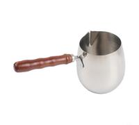 Turkish Coffee Pot Made of Stainless Steel Featuring Wooden Handle for Safe Handling While Melting Chocolate or Warming Tea and Milk (420ML)