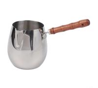 Turkish Coffee Pot Made of Stainless Steel Featuring Wooden Handle for Safe Handling While Melting Chocolate or Warming Tea and Milk (600ML)