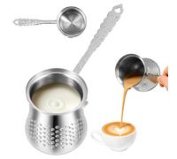 Turkish Coffee Pot, Stove Top Tea Maker, 400ml Mocha Pot, Solid Hammered Handmade Engraved(Silver)