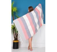 Turkish Cotton Peshtemal Beach Towel 90x180 cm - Washed Soft Fabric, Quick Dry, Lightweight Hammam Towel - Black/Pink