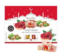 Turkish Delight with Pistachio & Pomegranate 750g - Soft, Chewy Sweets - Suitable for Vegans - Hzbb