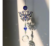 Turkish Evil Eye Wind Chime Ornament Having Crystal Pendant for Garden Patio Indoor Decor - Blue Hamsa Eye Hanging Decoration 14.5-17.7 in Star-Shaped Light-catching Layout(Butterfly A)
