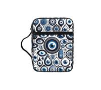Turkish-Evil-Eyes Bible Cover Case with Handle, Water-Resistant Oxford Fabric Bible Bag Organizer with Zipper Pockets for Church