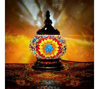 Turkish Exotic Mosaic Table Lamp with Handmade Moroccan-style Decorative Glass Retro Lamp Shade with USB Decorative Desk Lights Bedside Lights for Bedroom