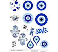Turkish Eye Stickers - NAZAR, Good Luck Amulet, Protection Against Evil Eye and Bad Energies, 15 Units, Blue Eye Symbols Help Vibes Hand Circle Love