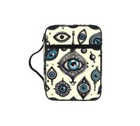 Turkish-Eyes-Greece Bible Cover Case with Handle, Water-Resistant Oxford Fabric Bible Bag Organizer with Zipper Pockets for Church