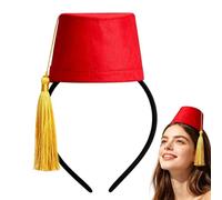 Turkish Fez Hat - Traditional Felt Headband | Gold Tassel Cultural Costume | Moroccan Style Design, Unisex Fit, for Party New Year & Stage Performance