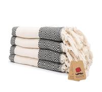 Turkish Hand Towel Set of 4 Diamond Peshtemal Towel 100% Cotton 45x20 Light Weight Thin Quick Dry Hand Hair Gym Face Bath Tea Kitchen Dishcloth Set Decorative Bathroom Towel (Black)