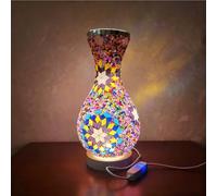 Turkish Inspired Vase Table Lamp Wood Base - Add a Warm Glow to Your Bedroom Create a Cozy Reading Nook or Enhance Your Yoga Practice Space Plug-in Button Lamp - USB Plug（5.11in*11in）