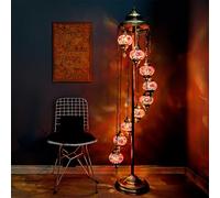 Turkish Lamp 9 Globe Mosaic Floor Lamp, Standing Lamp Moroccan Floor Lamp for Decorative Home Designs Offer 5 inch Globe - Total Height 70 inch (Red)