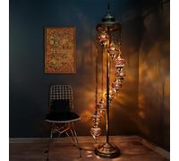 Turkish Lamp 9 Globe Mosaic Floor Lamp, Standing Lamp Moroccan Floor Lamp for Decorative Home Designs Offer 5 inch Globe - Total Height 70 inch (Brown)