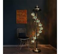 Turkish Lamp 9 Globe Mosaic Floor Lamp, Standing Lamp Moroccan Floor Lamp for Decorative Home Designs Offer 5 inch Globe - Total Height 70 inch (Green)