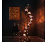Turkish Lamp 9 Globe Mosaic Floor Lamp, Standing Lamp Moroccan Floor Lamp for Decorative Home Designs Offer 5 inch Globe - Total Height 70 inch (Orange)