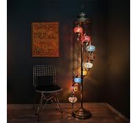 Turkish Lamp 9 Globe Mosaic Floor Lamp, Standing Lamp Moroccan Floor Lamp for Decorative Home Designs Offer 5 inch Globe - Total Height 70 inch (Colormix)