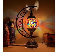 Turkish Lamp Mosaic Lamp Moroccan Lamp Moon Shape Stained Glass Lamp Table Lamp Room Office Handmade Decoration,Orange