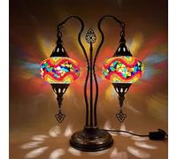 Turkish Lamp Mosaic Table Lamp 2-Light Unique Moroccan Table Light Handmade Antique Bohemian Vintage Lamp Shade Desk Bedside Stained Glass Lamp,Orange