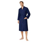 Turkish Linen Men’s Waffle Bathrobe Lightweight Kimono Spa Robe - Quick Dry Bath & Shower Robe for Men with Pockets, Navy, XXL