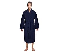 Turkish Linen Waffle Knit Lightweight Kimono Spa & Bath Robes for Men - Quick Dry - Soft, Navy, XXL