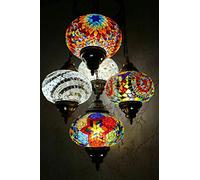 Turkish Moroccan Mosaic Glass Handmade Ceiling Hanging Light Lamp Lampshade Chandelier Multicolor 5 Large Globe