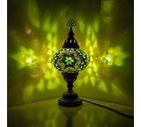 Turkish Moroccan Style Mosaic Multicoloured Desk Table Lamp, Bronze Base, Unique Light Large Globe (Green Star)