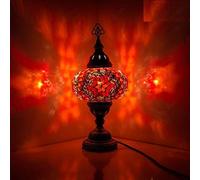 Turkish Moroccan Style Mosaic Multicoloured Desk Table Lamp, Bronze Base, Unique Light Large Globe (Red Star)