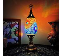 Turkish Moroccan Table Lamp Handmade Mosaic Stained Glass Small Moravian Star Lampshade Bedside Night Lamp, Vintage Decorative Desk Light for Gifts Bedroom Office,Orange