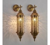 Turkish Moroccan Wall Lamp Antique Indian Wall Sconces Metal Lantern Wall Light for Bedroom Bedside Porch Restaurant Bar Hallway Living Room Bathroom Home,Arabian Lamp W5"XH24",2pcs