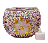 Turkish Mosaic Candle Holder Kit Glass Base Cover + Mosaic Glass Pieces & Beads Create Your Own Creative Glass and Garden Craft Make Table Tea Light Holder for Adult Teenager Familie and Couple