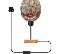 Turkish Mosaic Table Lamp, Bohemian Bedside Lamp with Wooden Base & Handcrafted Multi Colour Glass Shade, E27 UK Plug Desk Lamp, Warm Ambient Night Light for Bedroom Living Room, Moroccan Style Decor