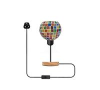 Turkish Mosaic Table Lamp, Bohemian Bedside Lamp with Wooden Base & Handcrafted Multi Colour Glass Shade, E27 UK Plug Desk Lamp, Warm Ambient Night Light for Bedroom Living Room, Moroccan Style Decor
