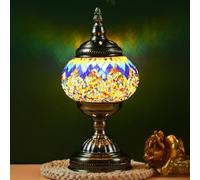 Turkish Mosaic Table Lamp - Handmade Moroccan Style Decorative Glass with USB, Retro Desk Light for Bedroom, Unique Nightstand Lamp, Colorful Home Decor
